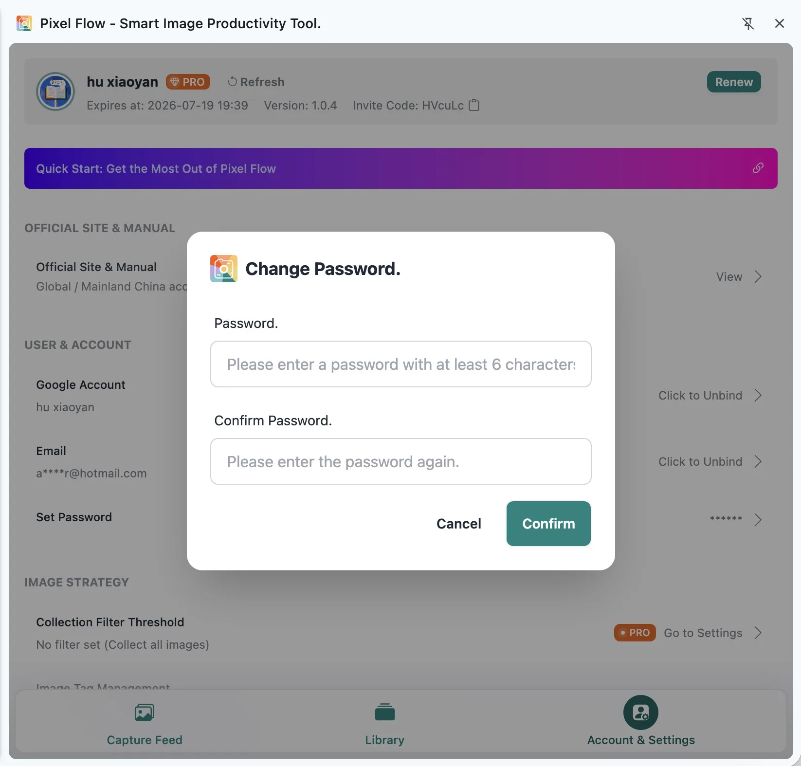 Pixel Flow Set Password dialog