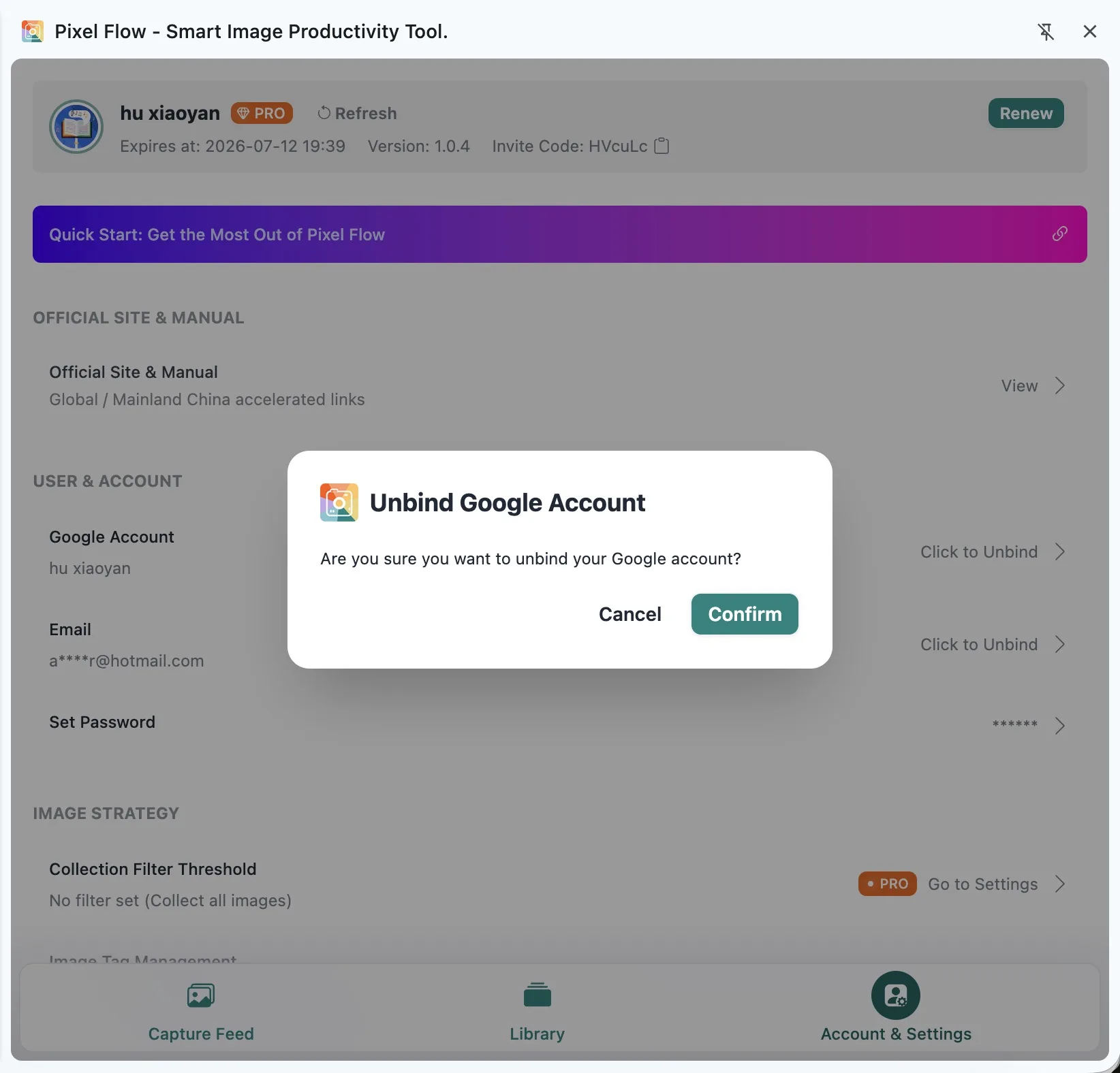 Pixel Flow Unbind Google Account confirmation dialog