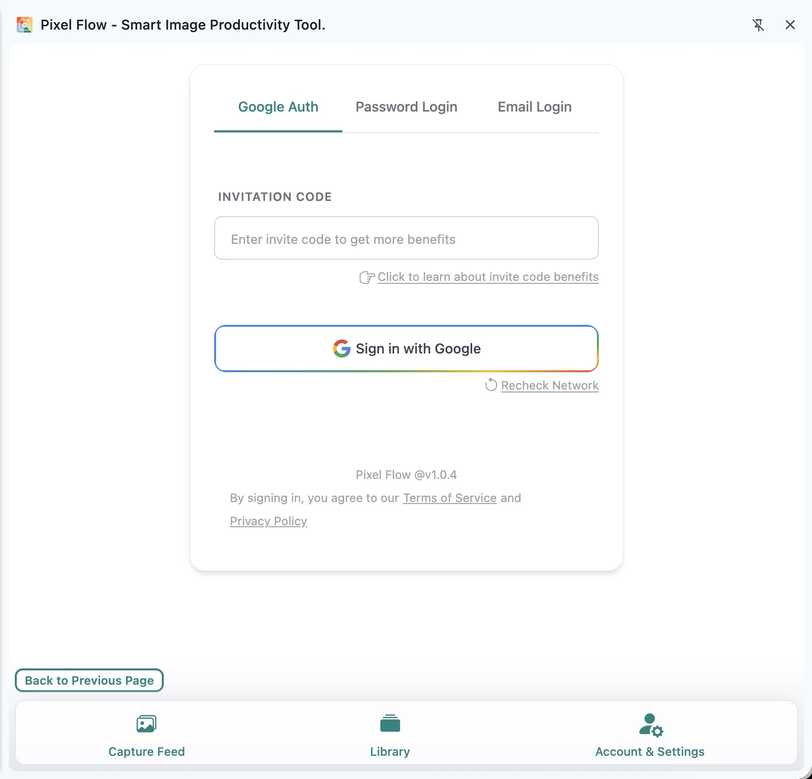 Pixel Flow sign in with Google page