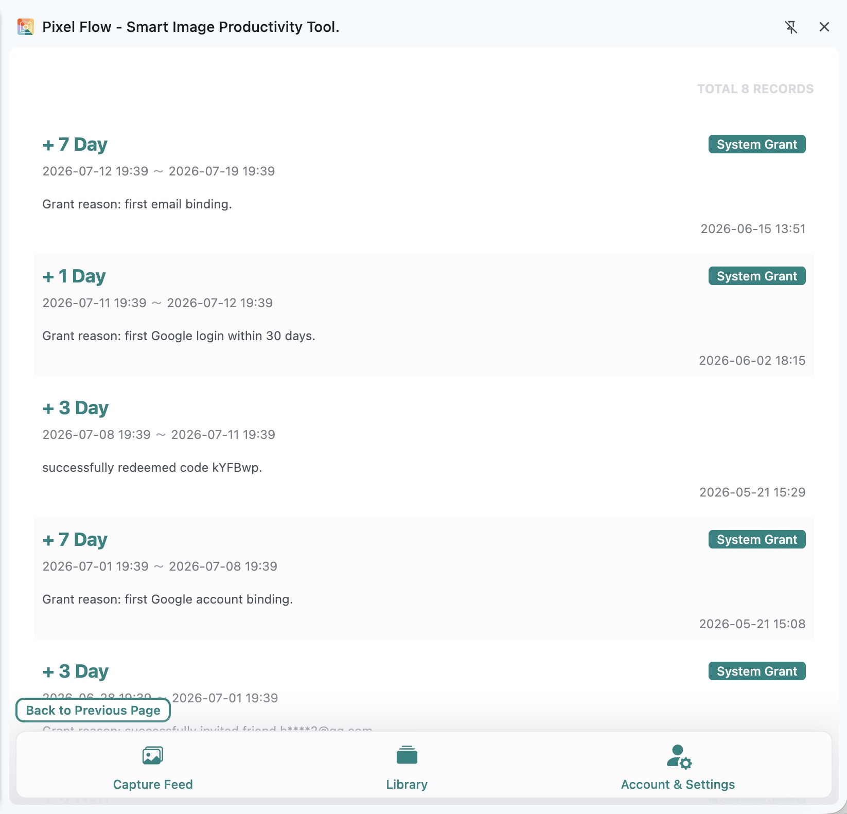 Pixel Flow PRO status and records page