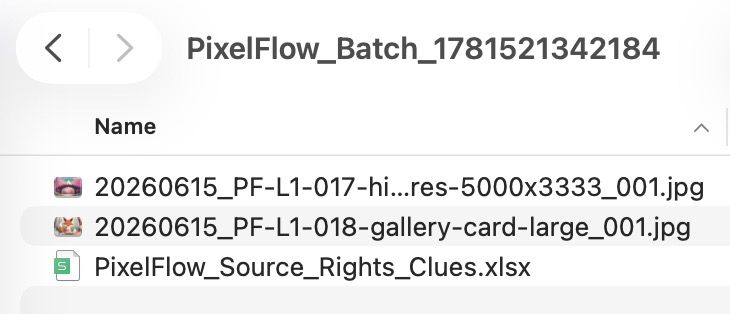 Downloaded ZIP package containing image files and a source clue spreadsheet